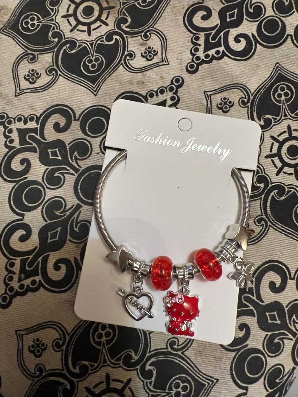 Fashion Jewelry Red Bead Charm Bracelet with Silver Accents